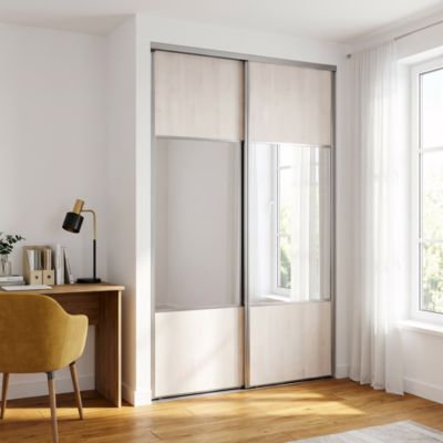 Porte de placard coulissante avec miroir bois nordique profil gris GoodHome Arius H. 248,5 x L. 92.2 cm + amortisseurs