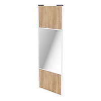 Porte de placard coulissante avec miroir effet chêne brut avec cadre blanc GoodHome Arius H. 248,5 x L. 92.2 cm