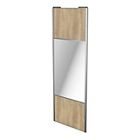 Porte de placard coulissante avec miroir effet chêne brut avec cadre gris GoodHome Arius H. 248,5 x L. 92.2 cm