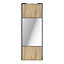 Porte de placard coulissante avec miroir effet chêne brut avec cadre gris GoodHome Arius H. 248,5 x L. 92.2 cm