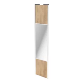 Porte de placard coulissante avec miroir effet chêne brut profil blanc GoodHome Arius H. 248,5 x L. 62.2 cm + amortisseurs