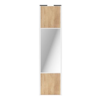 Porte de placard coulissante avec miroir effet chêne brut profil blanc GoodHome Arius H. 248,5 x L. 62.2 cm + amortisseurs