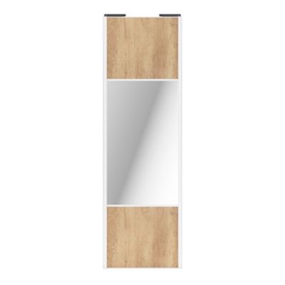 Porte de placard coulissante avec miroir effet chêne brut profil blanc GoodHome Arius H. 248,5 x L. 77.2 cm + amortisseurs