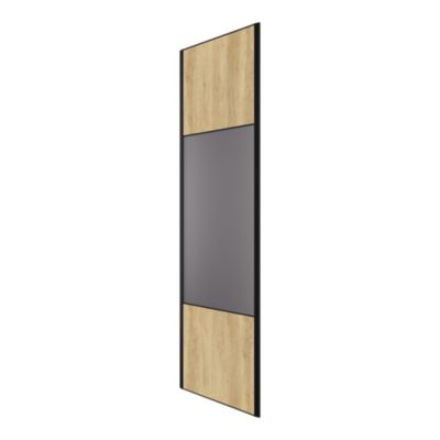 Porte de placard coulissante avec miroir effet chêne brut profil fin acier noir GoodHome Arius H.248,5 x L.77,2 cm + amortisseurs