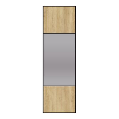 Porte de placard coulissante avec miroir effet chêne brut profil fin acier noir GoodHome Arius H.248,5 x L.77,2 cm + amortisseurs