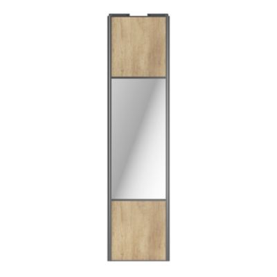 Porte de placard coulissante avec miroir effet chêne brut profil gris GoodHome Arius H. 248,5 x L. 62.2 cm + amortisseurs