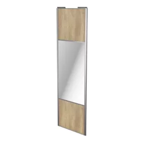 Porte de placard coulissante avec miroir effet chêne brut profil gris GoodHome Arius H. 248,5 x L. 77.2 cm + amortisseurs