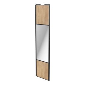 Porte de placard coulissante avec miroir effet chêne brut profil noir GoodHome Arius H. 248,5 x L. 62.2 cm + amortisseurs