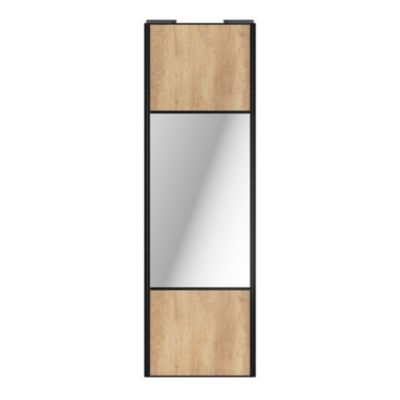 Porte de placard coulissante avec miroir effet chêne brut profil noir GoodHome Arius H. 248,5 x L. 77.2 cm + amortisseurs