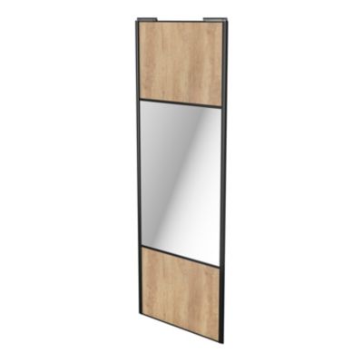 Porte de placard coulissante avec miroir effet chêne brut profil noir GoodHome Arius H. 248,5 x L. 92.2 cm + amortisseurs