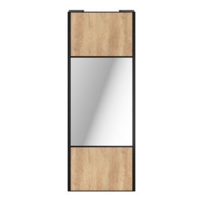 Porte de placard coulissante avec miroir effet chêne brut profil noir GoodHome Arius H. 248,5 x L. 92.2 cm + amortisseurs
