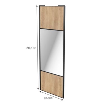 Porte de placard coulissante avec miroir effet chêne brut profil noir GoodHome Arius H. 248,5 x L. 92.2 cm + amortisseurs