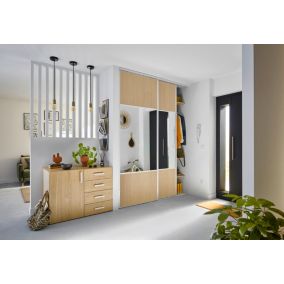 Porte de placard coulissante avec miroir effet chêne clair avec cadre blanc GoodHome Arius H. 248,5 x L. 92.2 cm