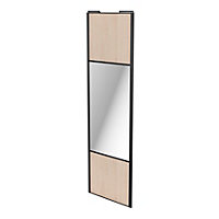 Porte de placard coulissante avec miroir effet chêne clair avec cadre noir GoodHome Arius H. 248,5 x L. 77.2 cm