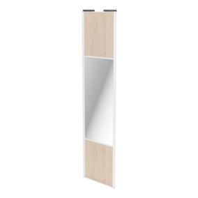 Porte de placard coulissante avec miroir effet chêne clair profil blanc GoodHome Arius H. 248,5 x L. 62.2 cm + amortisseurs