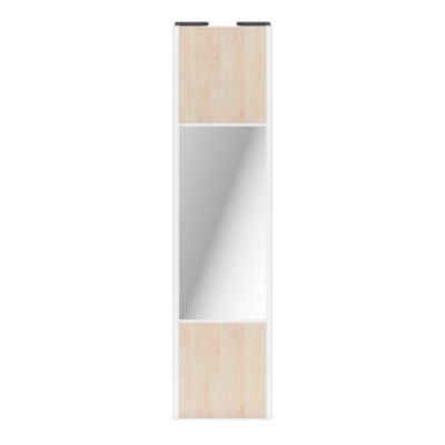 Porte de placard coulissante avec miroir effet chêne clair profil blanc GoodHome Arius H. 248,5 x L. 62.2 cm + amortisseurs