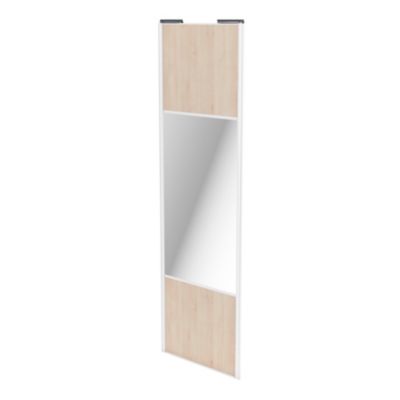 Porte de placard coulissante avec miroir effet chêne clair profil blanc GoodHome Arius H. 248,5 x L. 77.2 cm + amortisseurs