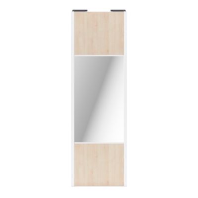 Porte de placard coulissante avec miroir effet chêne clair profil blanc GoodHome Arius H. 248,5 x L. 77.2 cm + amortisseurs