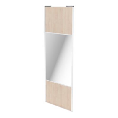 Porte de placard coulissante avec miroir effet chêne clair profil blanc GoodHome Arius H. 248,5 x L. 92.2 cm + amortisseurs