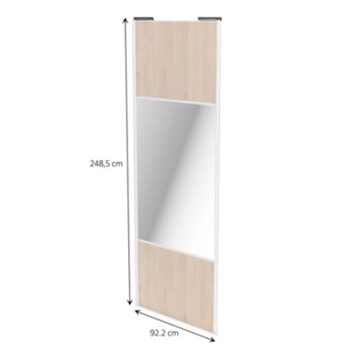 Porte de placard coulissante avec miroir effet chêne clair profil blanc GoodHome Arius H. 248,5 x L. 92.2 cm + amortisseurs