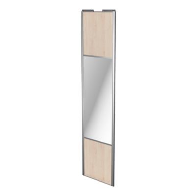 Porte de placard coulissante avec miroir effet chêne clair profil gris GoodHome Arius H. 248,5 x L. 62.2 cm + amortisseurs