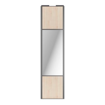 Porte de placard coulissante avec miroir effet chêne clair profil gris GoodHome Arius H. 248,5 x L. 62.2 cm + amortisseurs