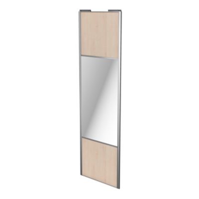 Porte de placard coulissante avec miroir effet chêne clair profil gris GoodHome Arius H. 248,5 x L. 77.2 cm + amortisseurs