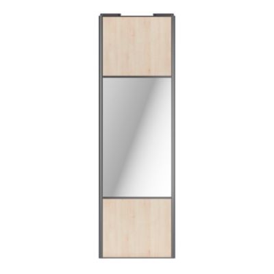 Porte de placard coulissante avec miroir effet chêne clair profil gris GoodHome Arius H. 248,5 x L. 77.2 cm + amortisseurs