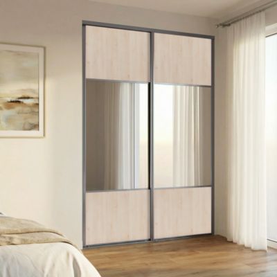 Porte de placard coulissante avec miroir effet chêne clair profil gris GoodHome Arius H. 248,5 x L. 92.2 cm + amortisseurs