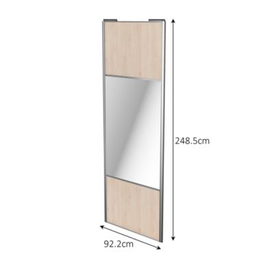 Porte de placard coulissante avec miroir effet chêne clair profil gris GoodHome Arius H. 248,5 x L. 92.2 cm + amortisseurs