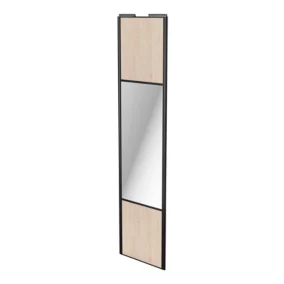 Porte de placard coulissante avec miroir effet chêne clair profil noir GoodHome Arius H. 248,5 x L. 62.2 cm + amortisseurs