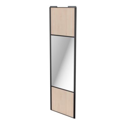 Porte de placard coulissante avec miroir effet chêne clair profil noir GoodHome Arius H. 248,5 x L. 77.2 cm + amortisseurs