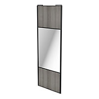 Porte de placard coulissante avec miroir effet chêne grisé avec cadre noir GoodHome Arius H. 248,5 x L. 92.2 cm