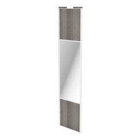 Porte de placard coulissante avec miroir effet chêne grisé profil blanc GoodHome Arius H. 248,5 x L. 62.2 cm + amortisseurs