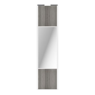 Porte de placard coulissante avec miroir effet chêne grisé profil blanc GoodHome Arius H. 248,5 x L. 62.2 cm + amortisseurs