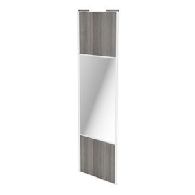 Porte de placard coulissante avec miroir effet chêne grisé profil blanc GoodHome Arius H. 248,5 x L. 77.2 cm + amortisseurs