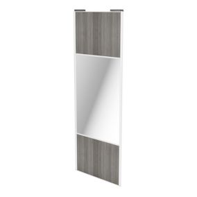 Porte de placard coulissante avec miroir effet chêne grisé profil blanc GoodHome Arius H. 248,5 x L. 92.2 cm + amortisseurs