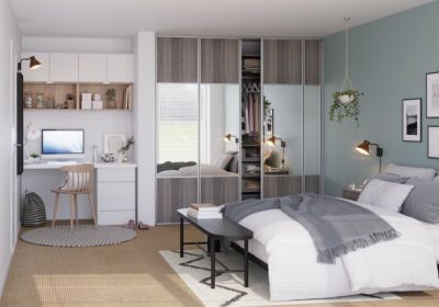 Porte de placard coulissante avec miroir effet chêne grisé profil gris GoodHome Arius H. 248,5 x L. 62.2 cm + amortisseurs