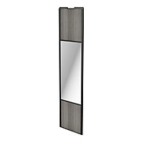 Porte de placard coulissante avec miroir effet chêne grisé profil noir GoodHome Arius H. 248,5 x L. 62.2 cm + amortisseurs