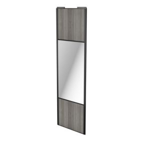 Porte de placard coulissante avec miroir effet chêne grisé profil noir GoodHome Arius H. 248,5 x L. 77.2 cm + amortisseurs