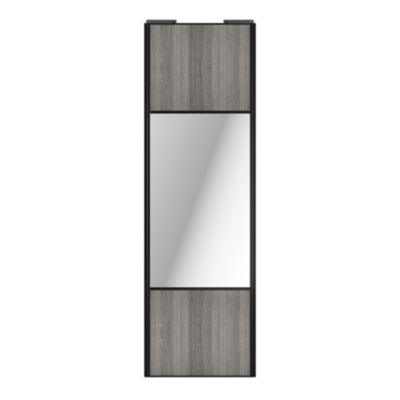 Porte de placard coulissante avec miroir effet chêne grisé profil noir GoodHome Arius H. 248,5 x L. 77.2 cm + amortisseurs