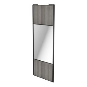 Porte de placard coulissante avec miroir effet chêne grisé profil noir GoodHome Arius H. 248,5 x L. 92.2 cm + amortisseurs