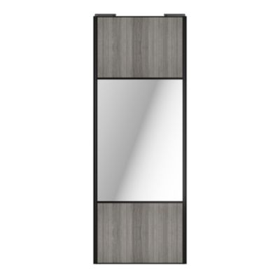 Porte de placard coulissante avec miroir effet chêne grisé profil noir GoodHome Arius H. 248,5 x L. 92.2 cm + amortisseurs