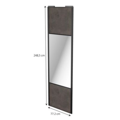 Porte de placard coulissante avec miroir gris antique profil noir GoodHome Arius H. 248,5 x L. 77.2 cm + amortisseurs