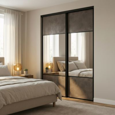 Porte de placard coulissante avec miroir gris antique profil noir GoodHome Arius H. 248,5 x L. 92.2 cm + amortisseurs