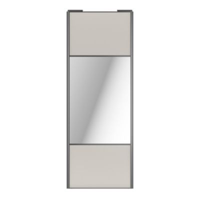 Porte de placard coulissante avec miroir gris clair mat profil gris GoodHome Arius H. 248,5 x L. 92.2 cm + amortisseurs