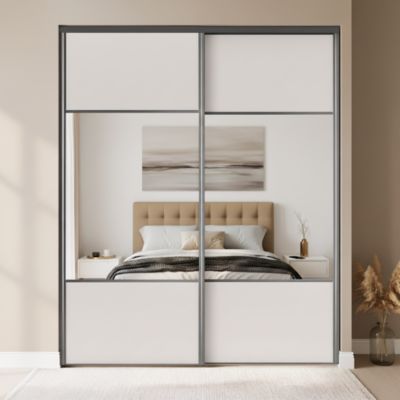 Porte de placard coulissante avec miroir gris clair mat profil gris GoodHome Arius H. 248,5 x L. 92.2 cm + amortisseurs