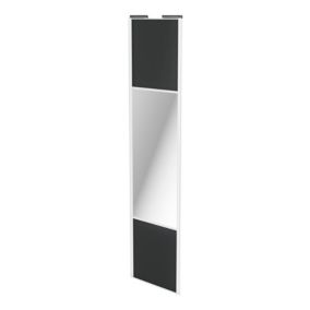 Porte de placard coulissante avec miroir gris foncé mat profil blanc GoodHome Arius H. 248,5 x L. 62.2 cm + amortisseurs