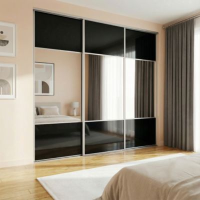 Porte de placard coulissante avec miroir noir mat profil blanc GoodHome Arius H. 248,5 x L. 92.2 cm + amortisseurs