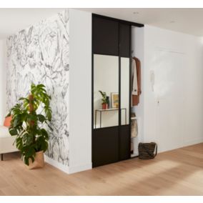Porte de placard coulissante avec miroir noir mat profil noir GoodHome Arius H. 248,5 x L. 62.2 cm + amortisseurs